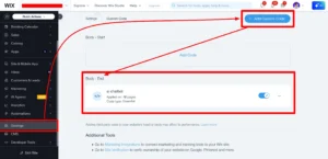 Wix Custom Code settings to custom code panel for adding embed code