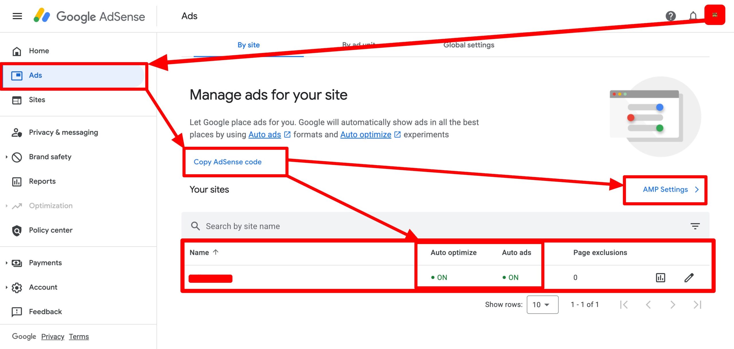 Copy and paste the AdSense code in between the head tags of your wordpress website 