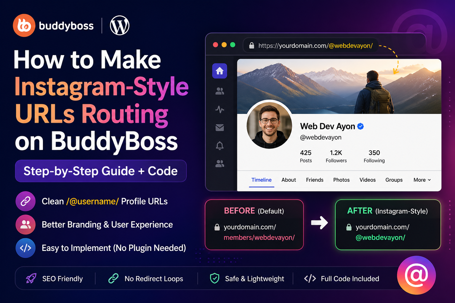Instagram-Style /@username/ URLs in BuddyBoss